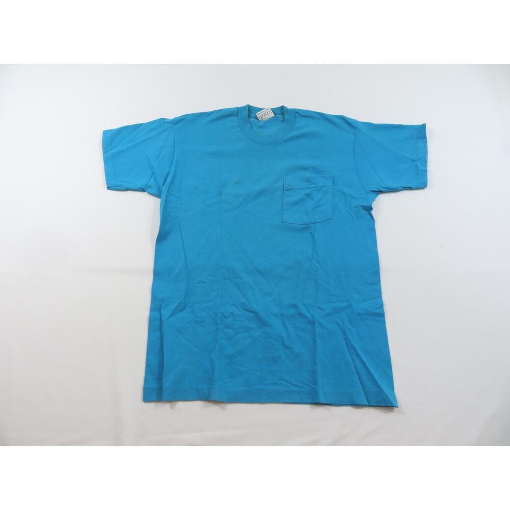 Basics Pocket T-Shirt, Plain Blank Blue, Sz L 1990s